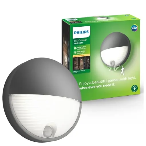 Plată securizată Lampa de perete Philips Capricorn LED cu senzor de miscare, 5,5 W, gri