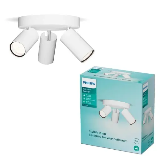 Spoturi LED Philips Idris, 3 lumini, alb, IP44, instalare usoara Retur ușor