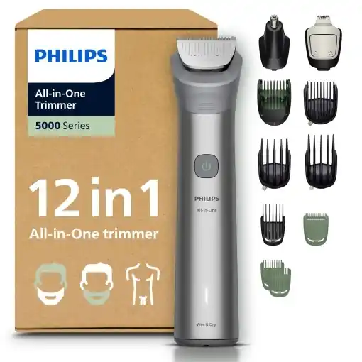 Trimmer electric Philips Multigroom Series 5000, 12 accesorii, 20 lungimi, acumulator 120 min Expediere rapidă