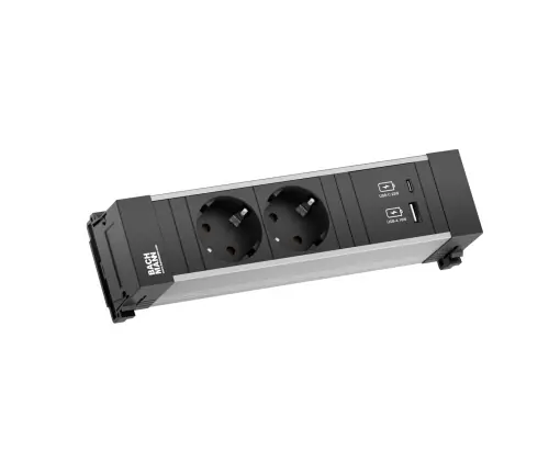 Plată sigură Prelungitor cu USB BACHMANN POWER FRAME 2xCEE73, 22W, 0,2m, Negru