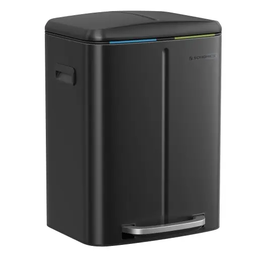 Transport gratuit Cos de gunoi metalic SONGMICS LTB40B02, 2 x 20 L, negru, cu sistem de reciclare