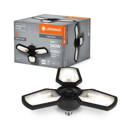 Lampa Highbay LEDVANCE cu E27, 40W, 4300 lm, Negru Livrare expres