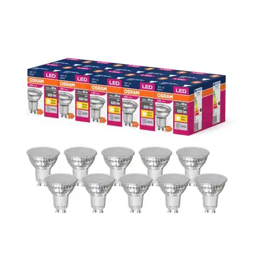 Lampa LED Osram PAR16 GU10, 620 Lumen, cald (3000K), 10 bucati Livrare rapidă