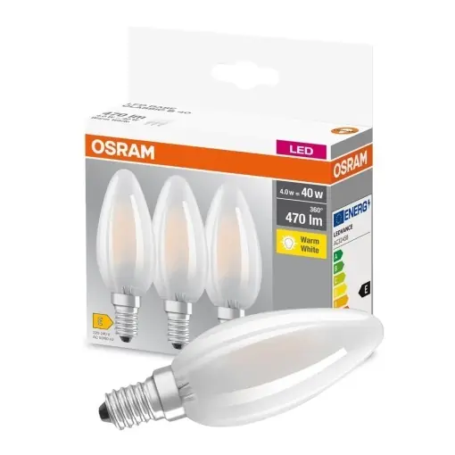 Preț mic Lampa LED Osram E14, 4W, 470lm, Calda, 3 bucati