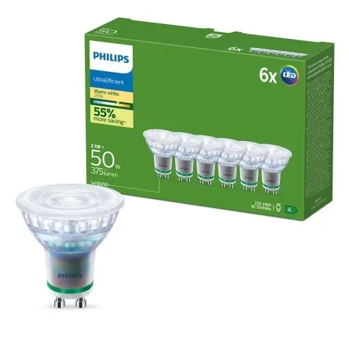 Ieftin Spoturi LED Philips UltraEfficient GU10, 6 bucati, 375 Lumen, 2700 K
