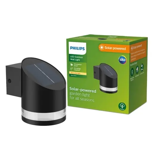 Ultima șansă Lampa solara Philips Outdoor Fyve 1,5W, senzor de lumina, IP44, negru