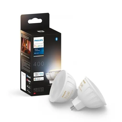 Plată sigură Lampa LED Philips Hue MR16 White Ambiance, dimabila, 2 bucati, lumina alba