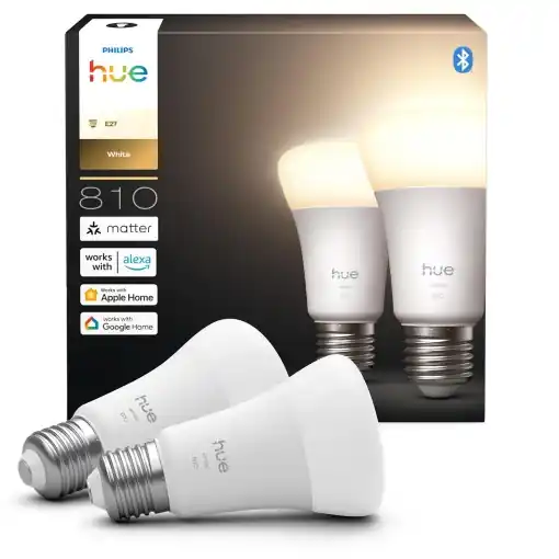 Livrare rapidă Lampa LED Inteligenta Philips Hue A60, 7W, 810 Lumen, Alb Cald, 2 buc